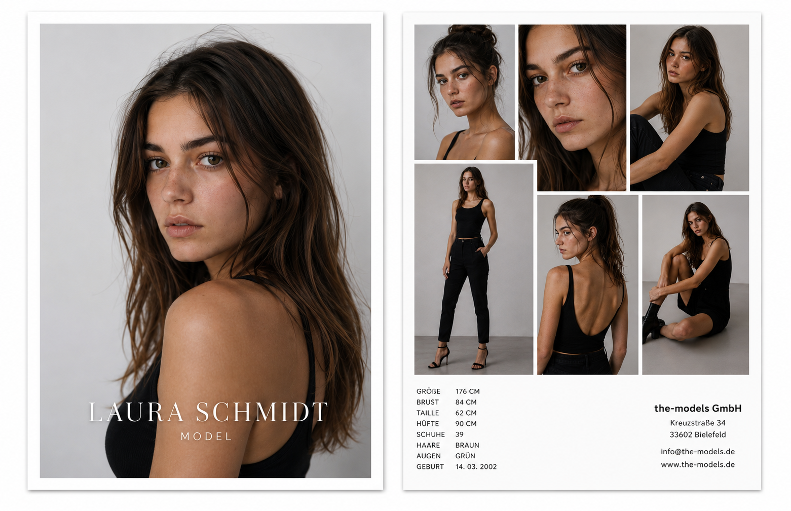 Beispiel einer modernen Online-Sedcard von the-models