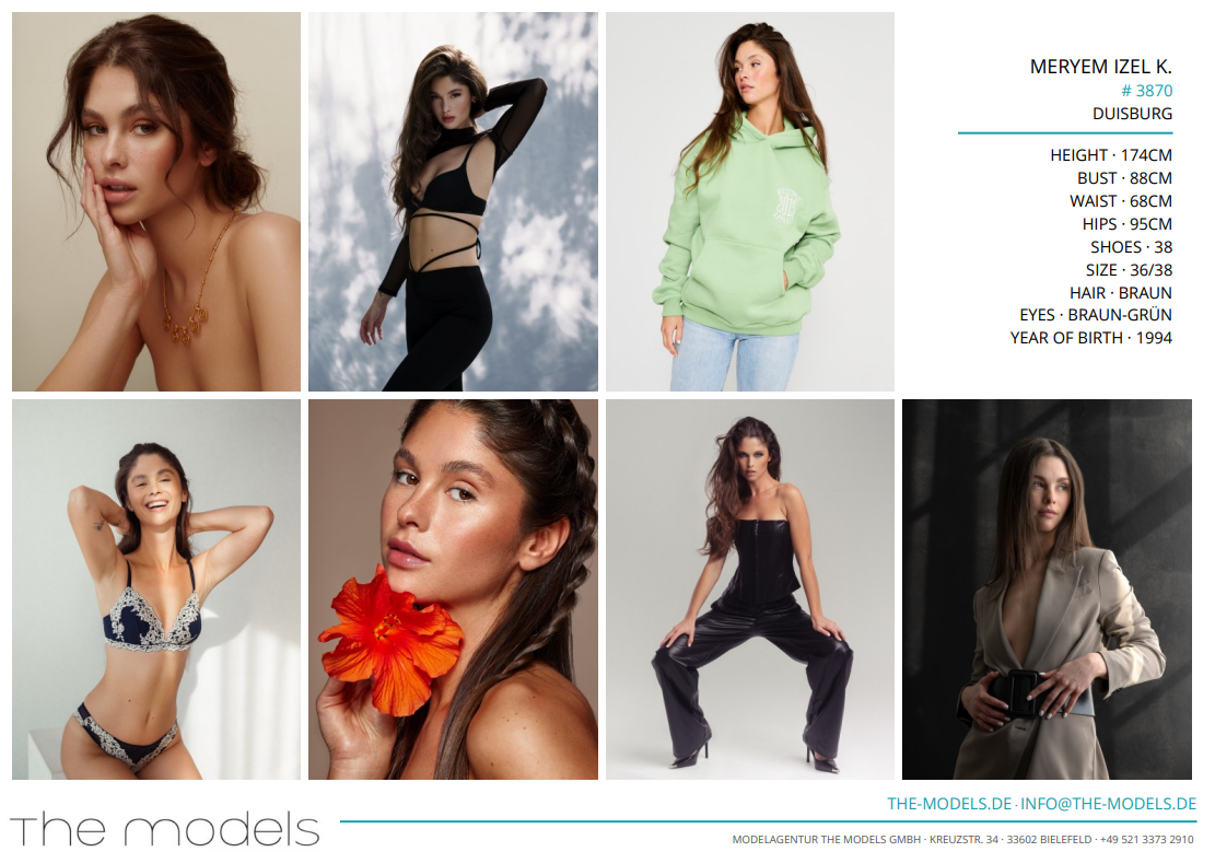 Beispiel einer modernen Online-Sedcard von the-models